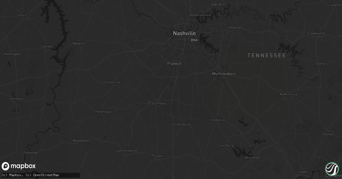 Hail map in Spring Hill, TN on July 1, 2026