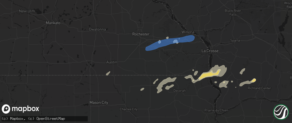Hail map in Spring Valley, MN on July 1, 2026