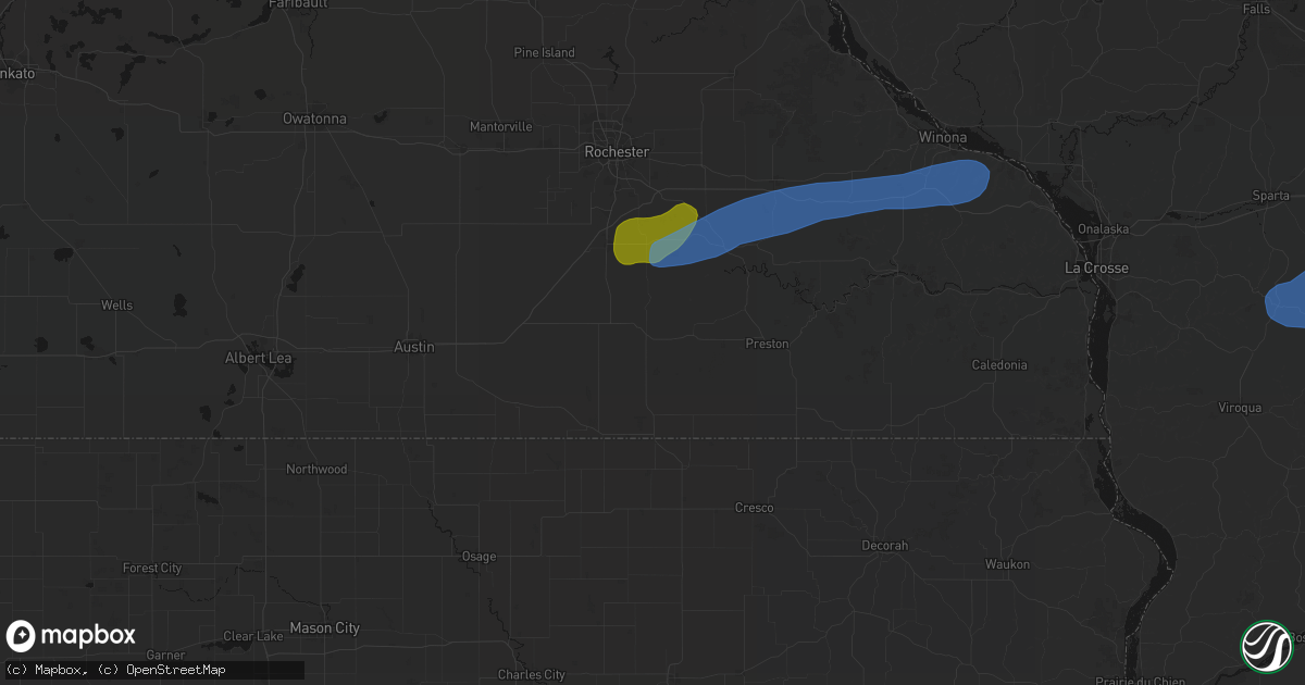 Hail map in Spring Valley, MN on July 1, 2026