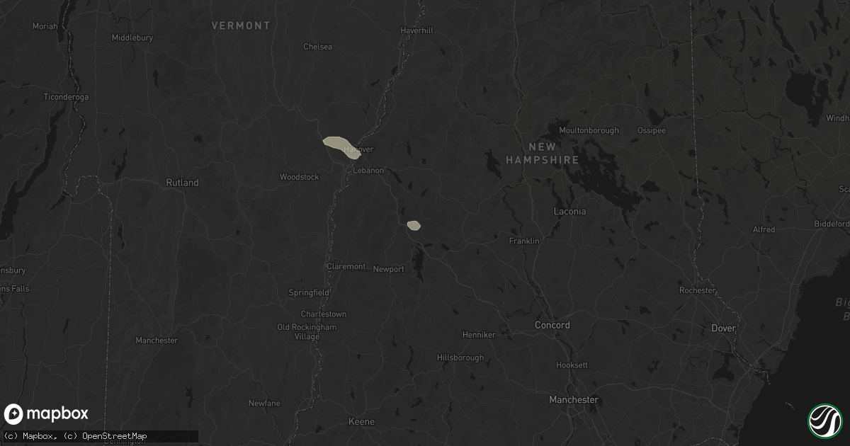 Hail map in Springfield, NH on July 1, 2026