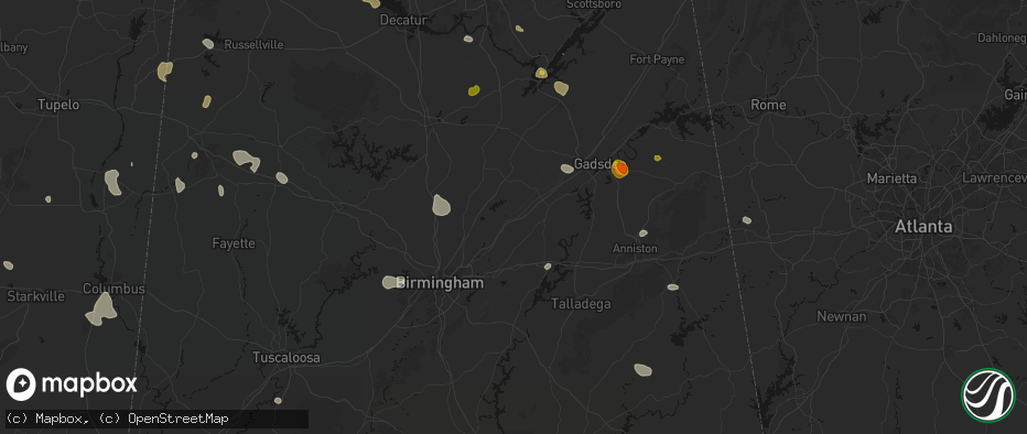Hail map in Springville, AL on July 1, 2026
