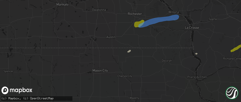 Hail map in Stacyville, IA on July 1, 2026
