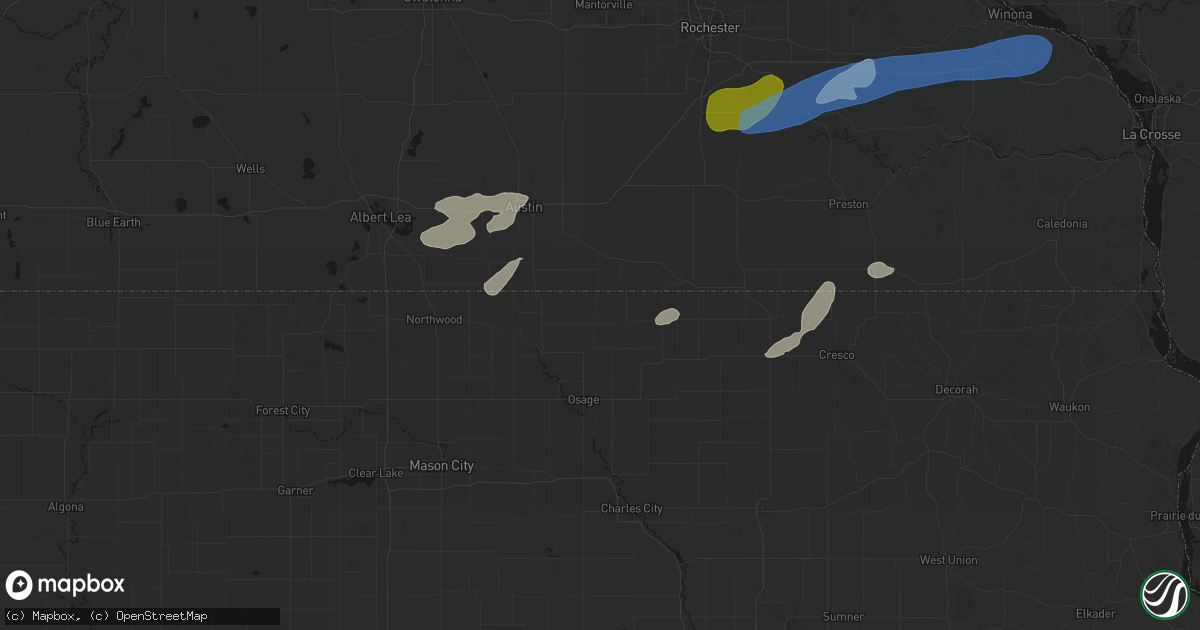 Hail map in Stacyville, IA on July 1, 2026