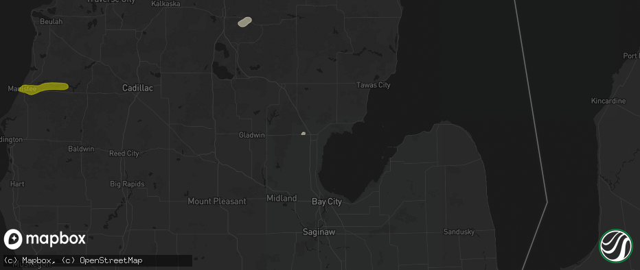 Hail map in Standish, MI on July 1, 2026