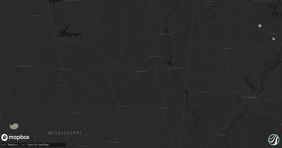 Hail map in Starkville, MS on July 1, 2026