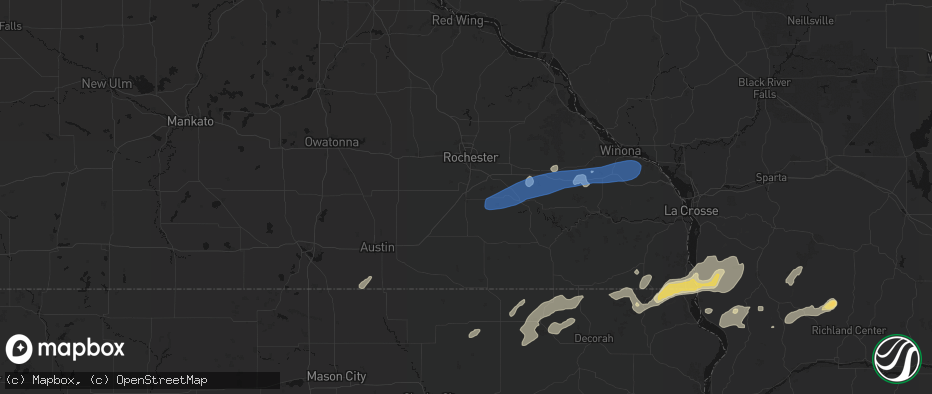 Hail map in Stewartville, MN on July 1, 2026