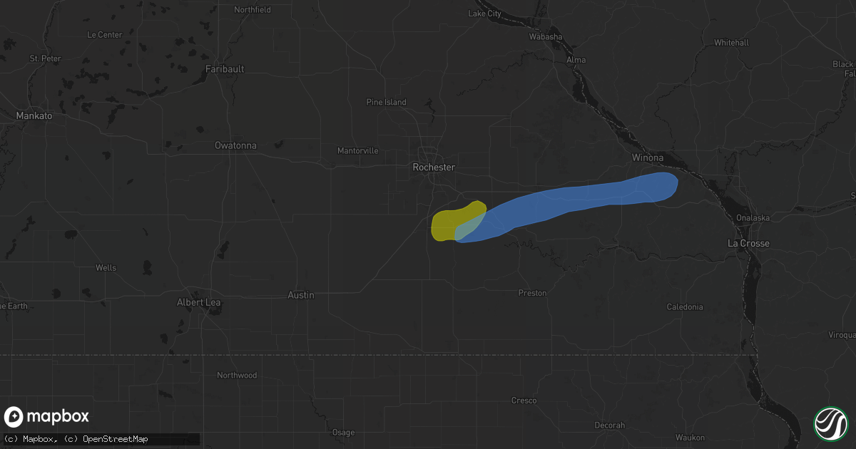 Hail map in Stewartville, MN on July 1, 2026