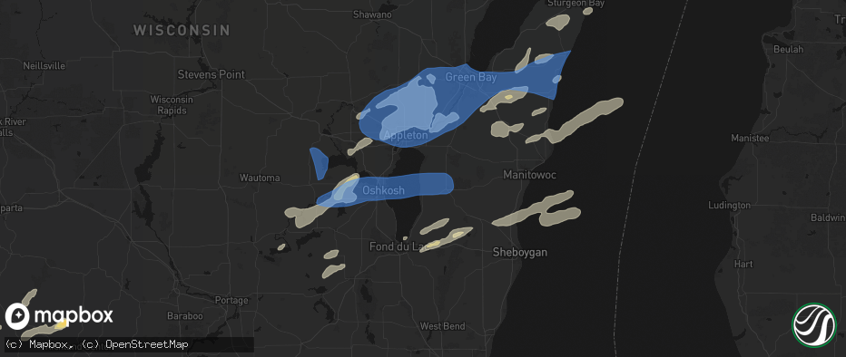 Hail map in Stockbridge, WI on July 1, 2026