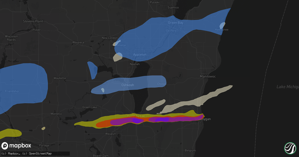 Hail map in Stockbridge, WI on July 1, 2026