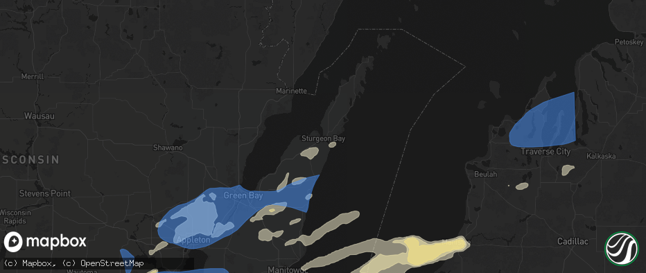 Hail map in Sturgeon Bay, WI on July 1, 2026