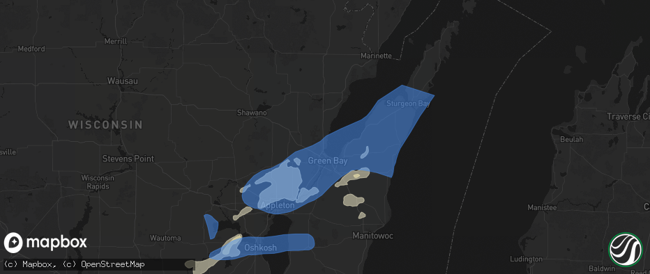 Hail map in Suamico, WI on July 1, 2026
