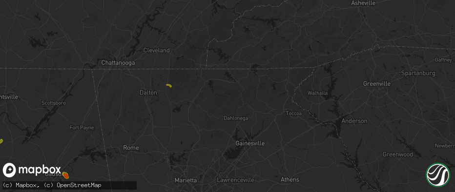 Hail map in Suches, GA on July 1, 2026
