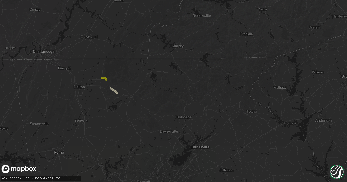 Hail map in Suches, GA on July 1, 2026