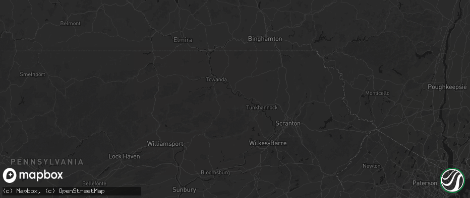 Hail map in Sugar Run, PA on July 1, 2026