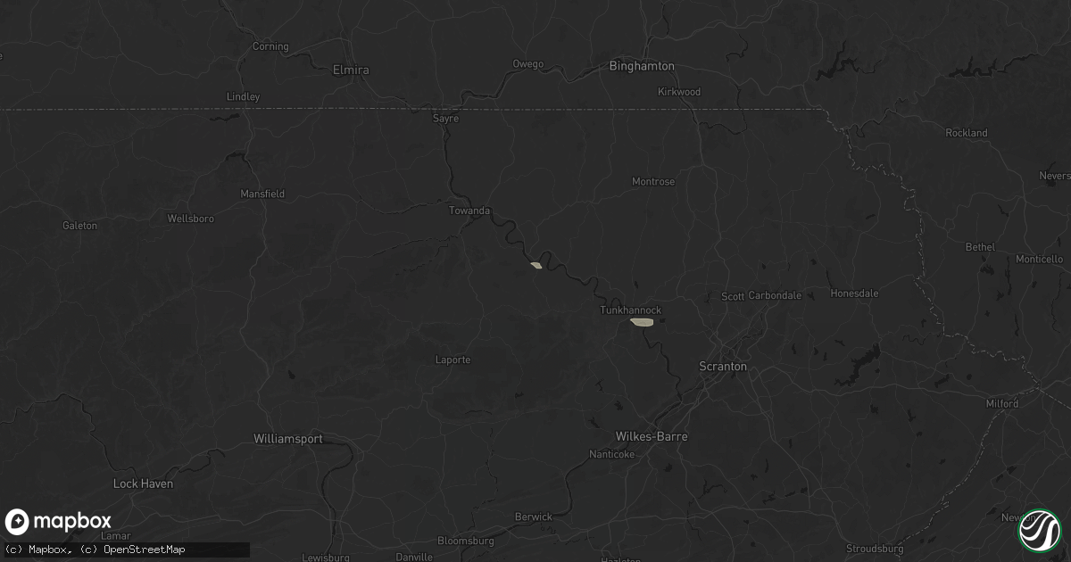 Hail map in Sugar Run, PA on July 1, 2026