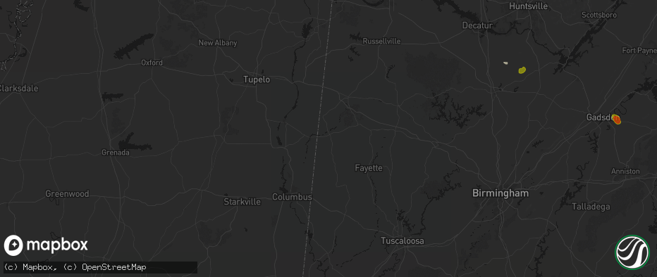 Hail map in Sulligent, AL on July 1, 2026