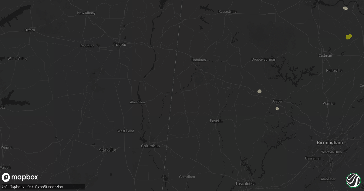 Hail map in Sulligent, AL on July 1, 2026