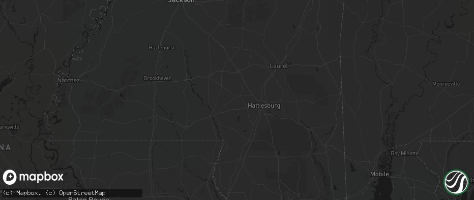 Hail map in Sumrall, MS on July 1, 2026