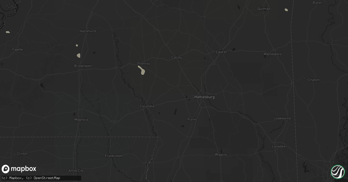 Hail map in Sumrall, MS on July 1, 2026