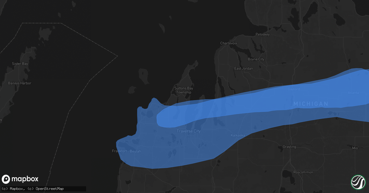 Hail map in Suttons Bay, MI on July 1, 2026