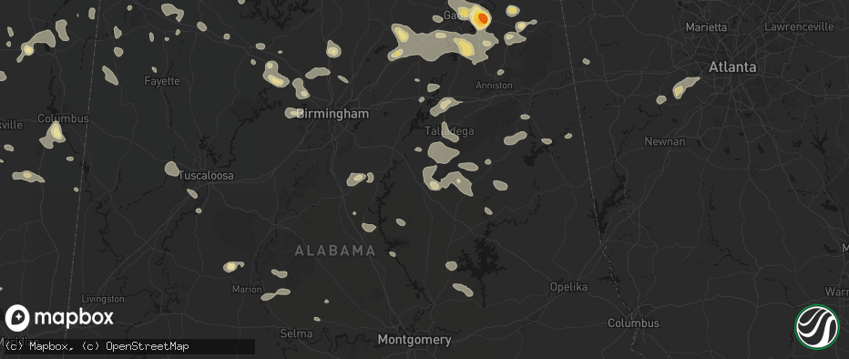 Hail map in Sylacauga, AL on July 1, 2026