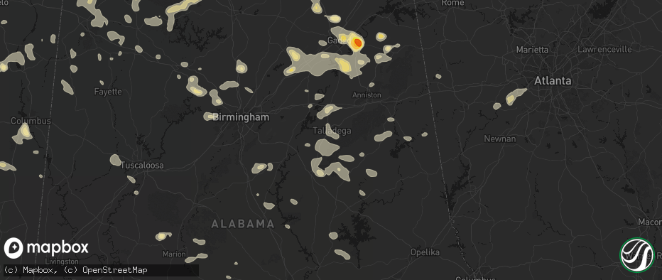 Hail map in Talladega, AL on July 1, 2026