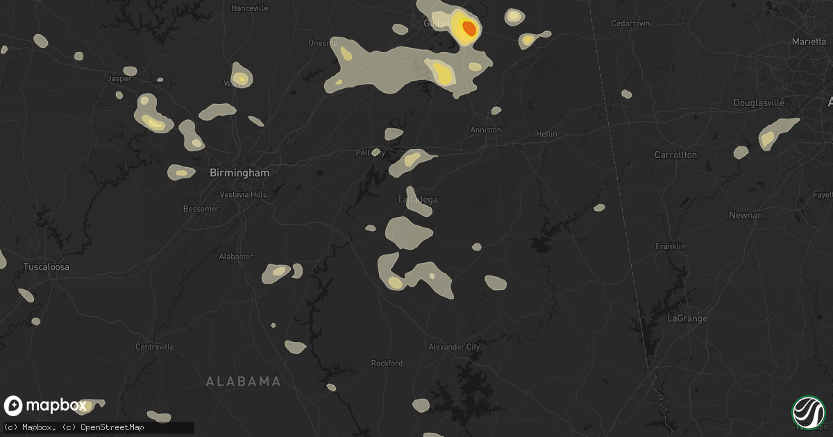 Hail map in Talladega, AL on July 1, 2026