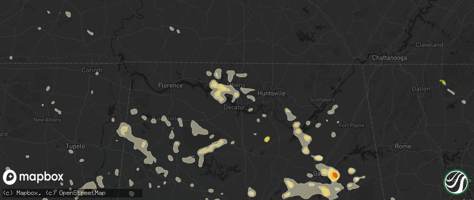 Hail map in Tanner, AL on July 1, 2026