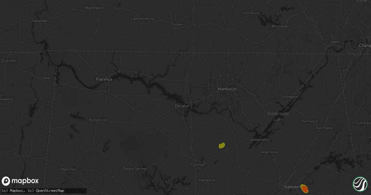 Hail map in Tanner, AL on July 1, 2026