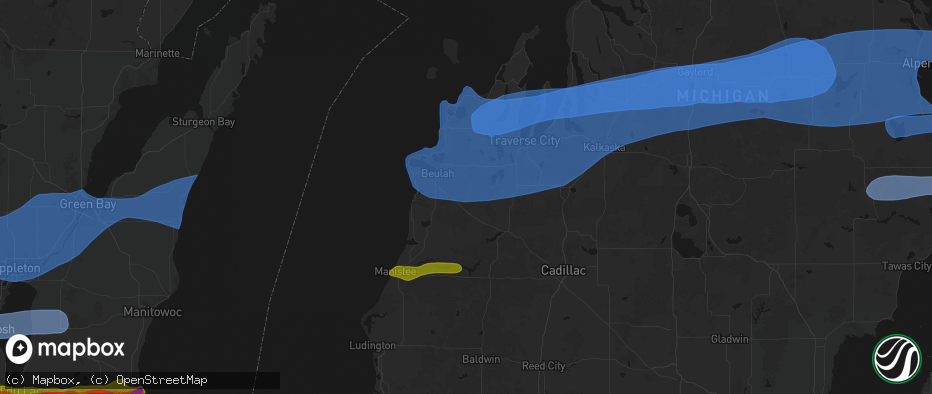 Hail map in Thompsonville, MI on July 1, 2026