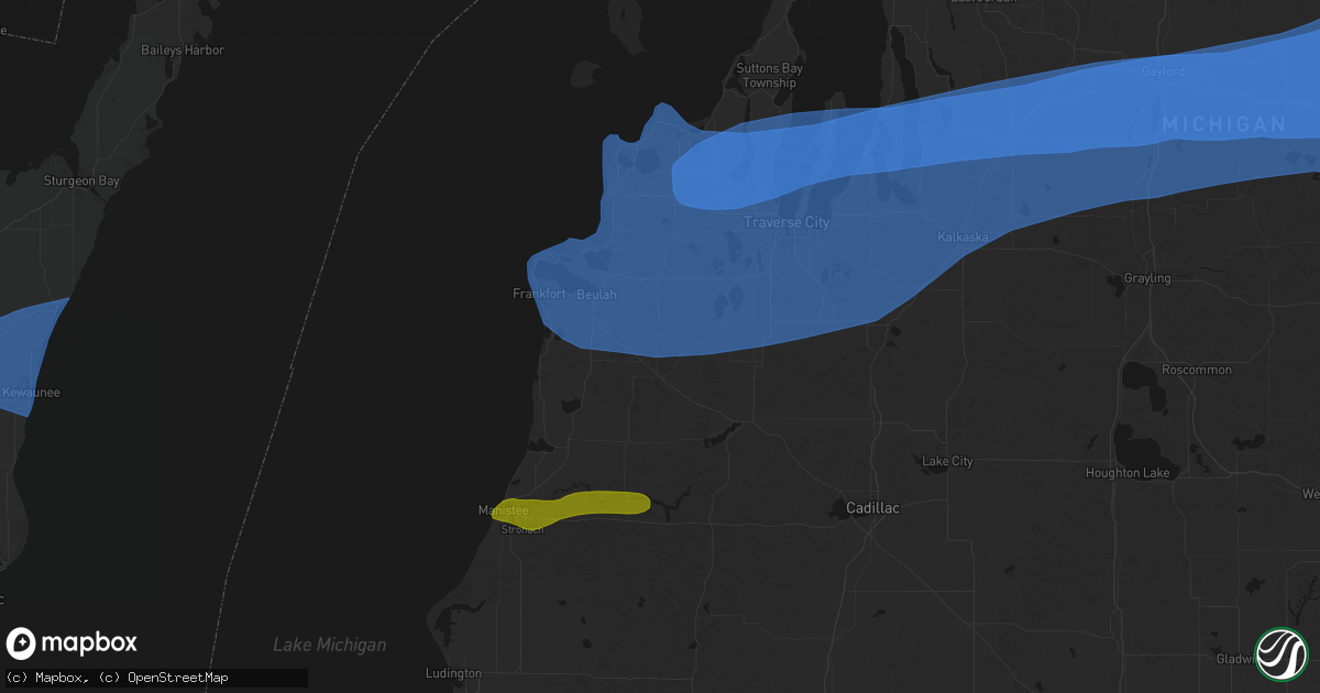 Hail map in Thompsonville, MI on July 1, 2026