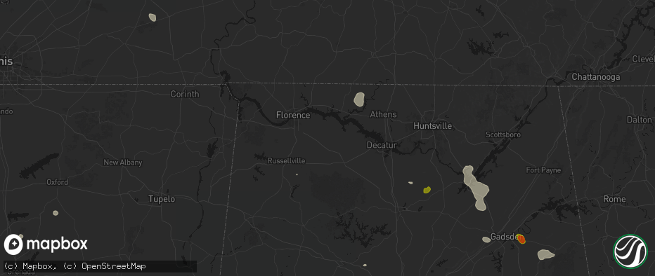 Hail map in Town Creek, AL on July 1, 2026