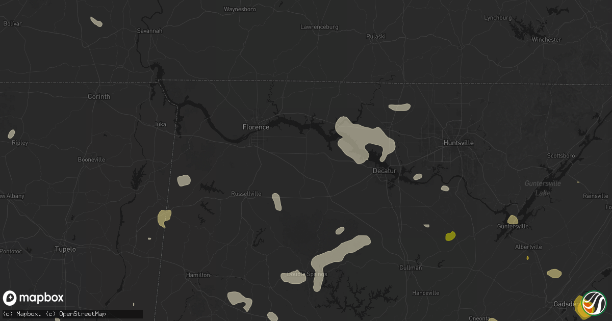 Hail map in Town Creek, AL on July 1, 2026