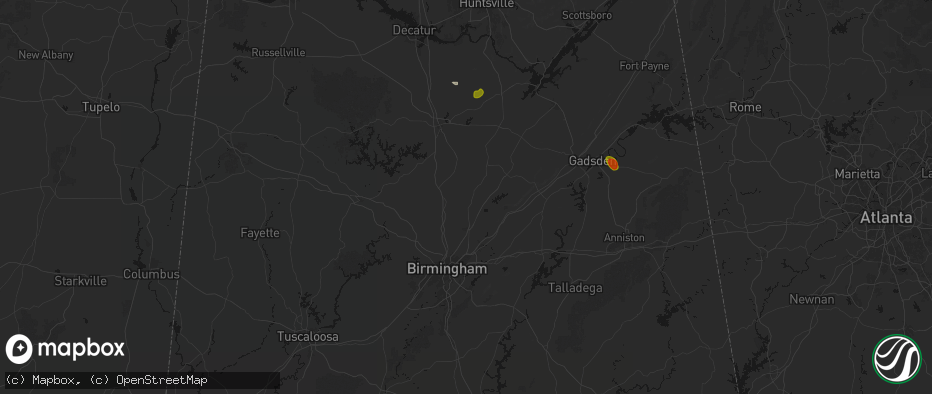Hail map in Trafford, AL on July 1, 2026
