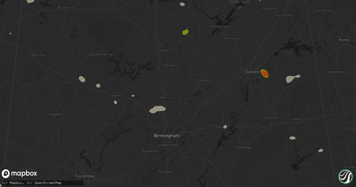 Hail map in Trafford, AL on July 1, 2026