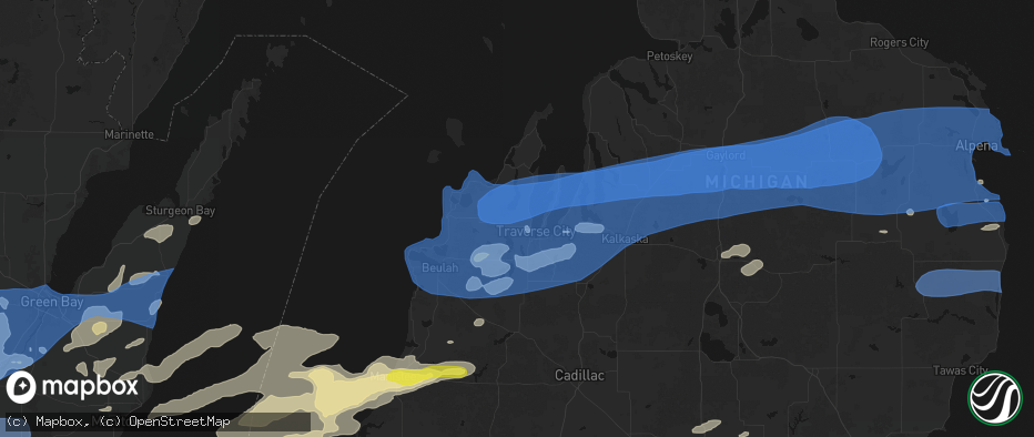 Hail map in Traverse City, MI on July 1, 2026