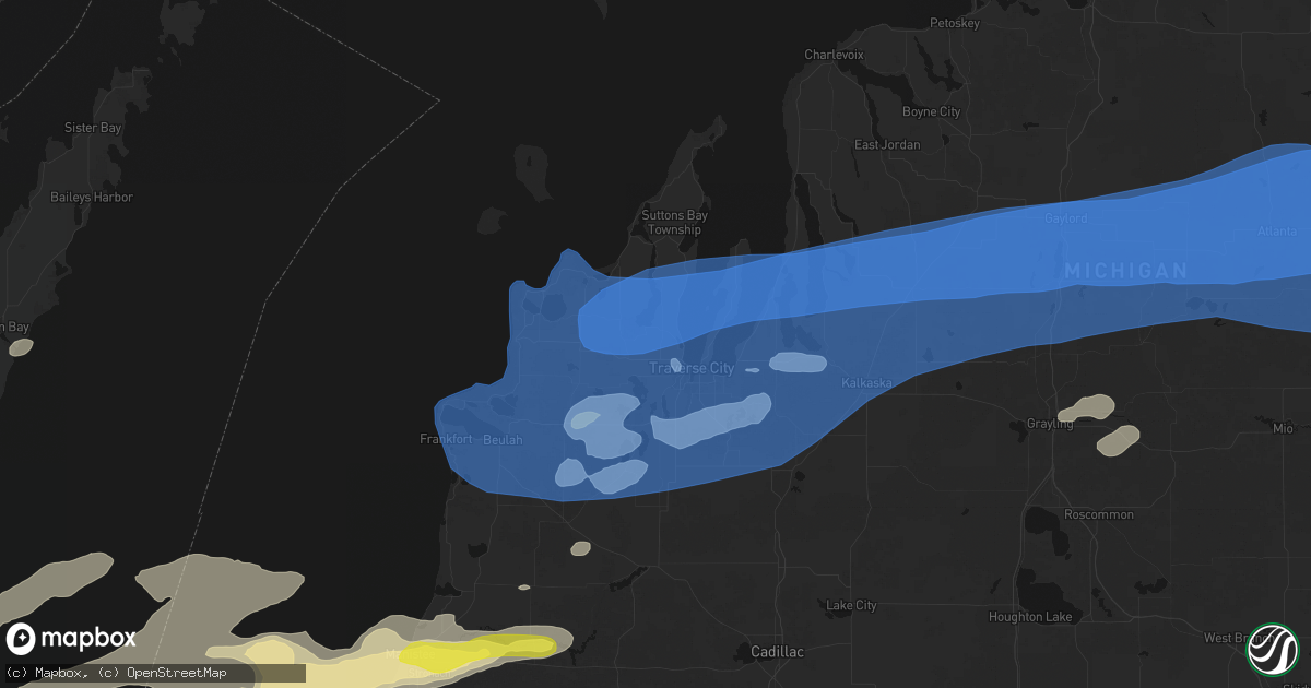 Hail map in Traverse City, MI on July 1, 2026