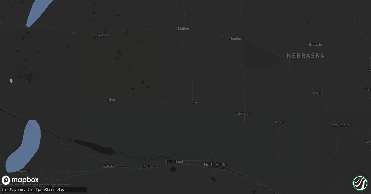 Hail map in Tryon, NE on July 1, 2026