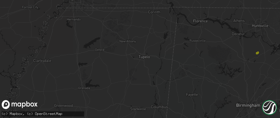 Hail map in Tupelo, MS on July 1, 2026