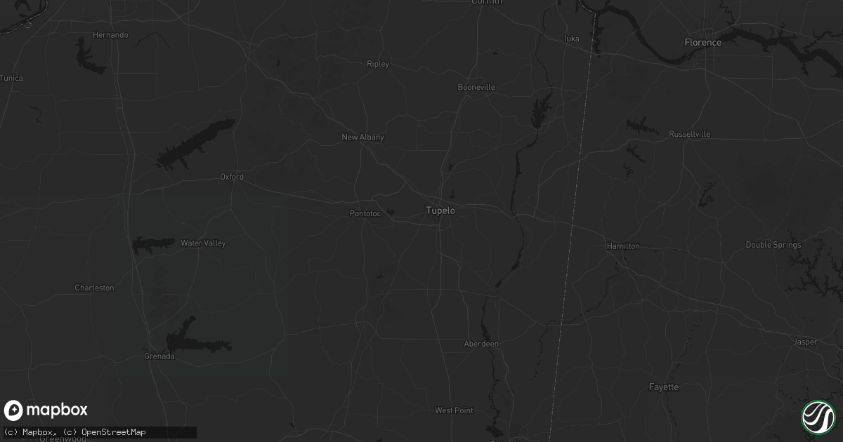 Hail map in Tupelo, MS on July 1, 2026