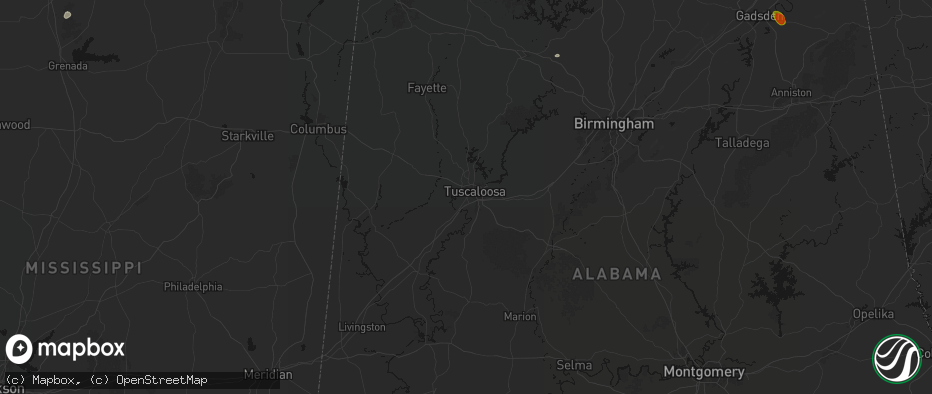 Hail map in Tuscaloosa, AL on July 1, 2026