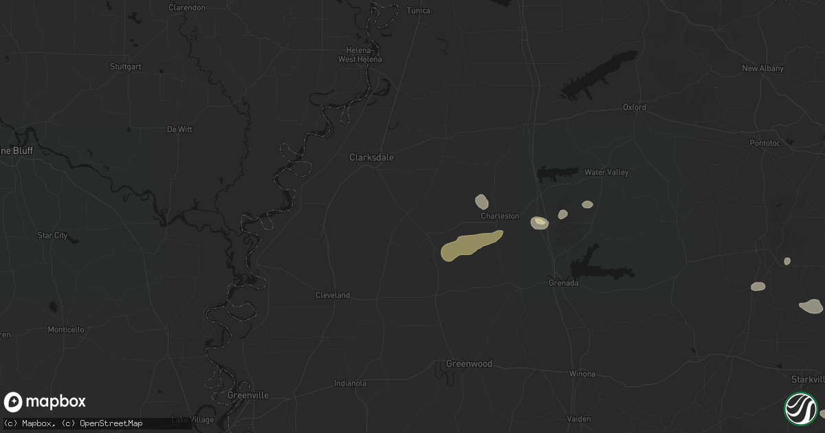 Hail map in Tutwiler, MS on July 1, 2026