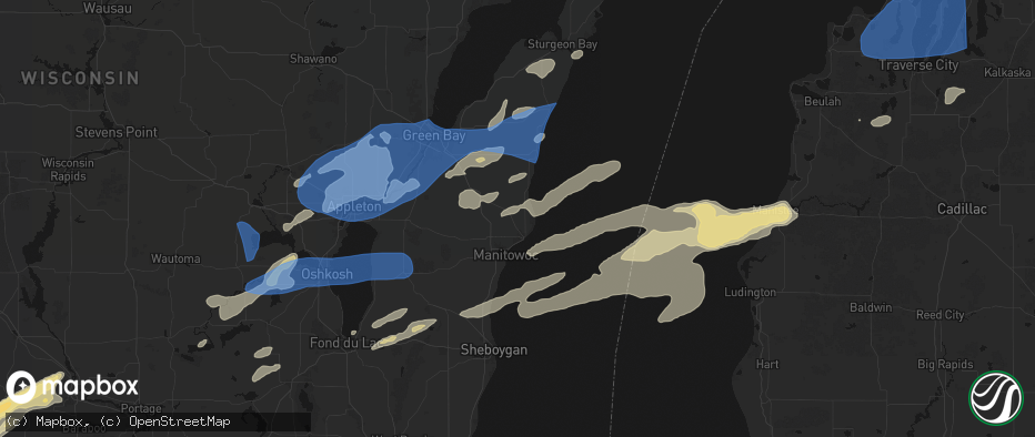 Hail map in Two Rivers, WI on July 1, 2026