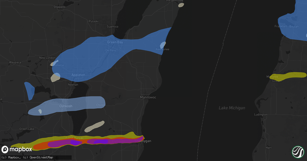 Hail map in Two Rivers, WI on July 1, 2026