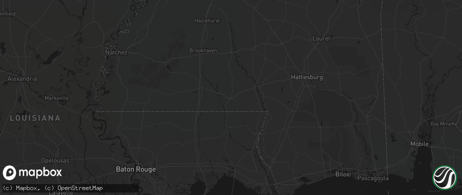 Hail map in Tylertown, MS on July 1, 2026