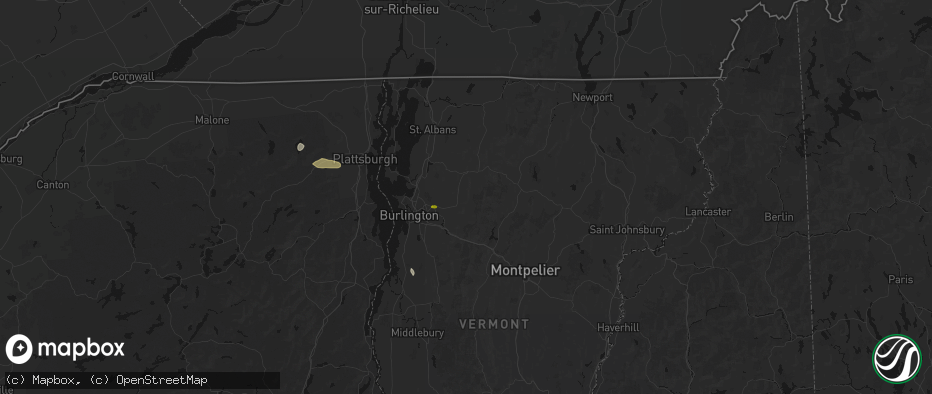 Hail map in Underhill, VT on July 1, 2026