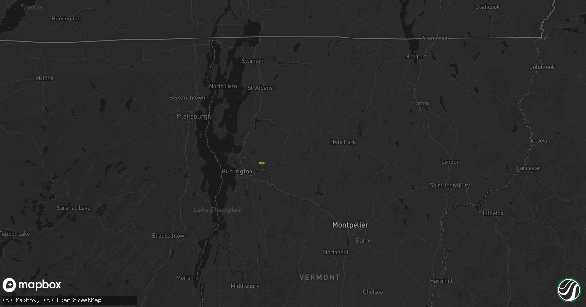 Hail map in Underhill, VT on July 1, 2026