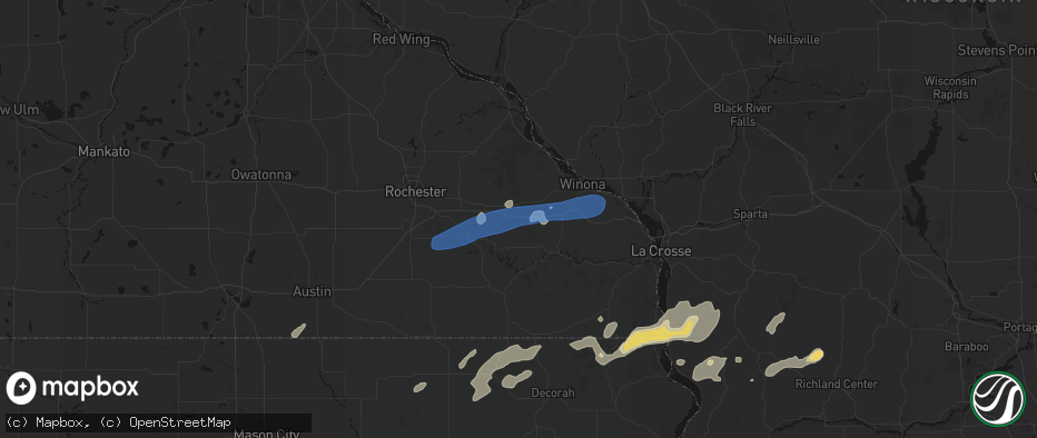 Hail map in Utica, MN on July 1, 2026