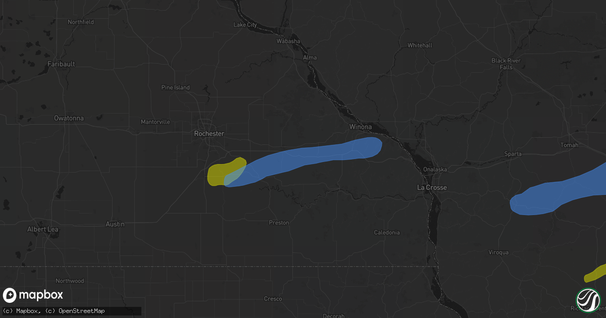 Hail map in Utica, MN on July 1, 2026