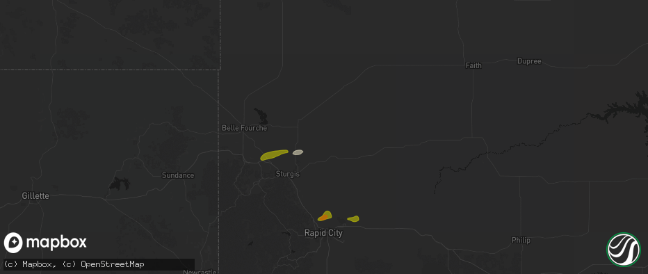 Hail map in Vale, SD on July 1, 2026